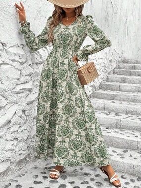 Boho Green Floral Maxi Dress